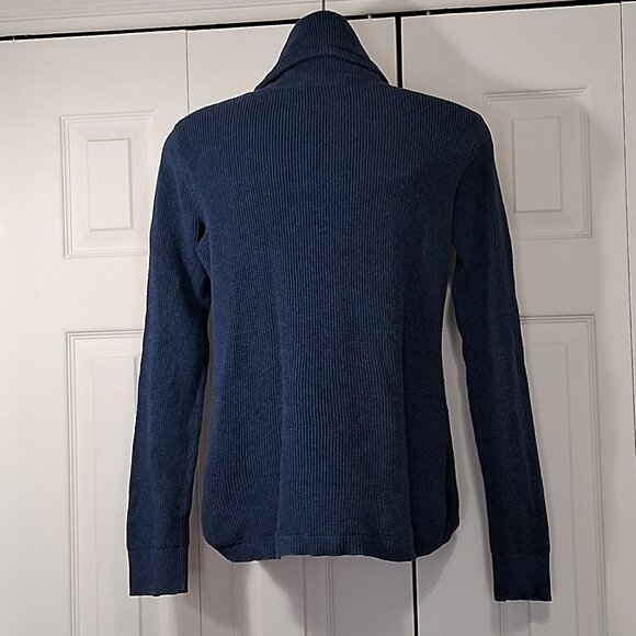 Lauren Ralph Lauren blue Unique Knit Turtleneck Cowl Neck Sweater Drawstring - Picture 3 of 12